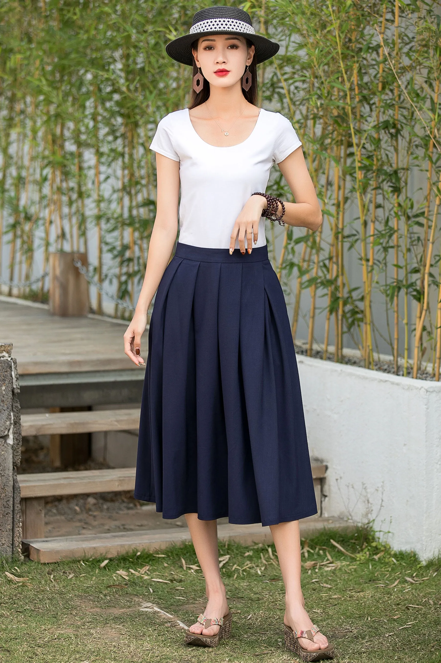 Vintage Inspired Swing Linen Skirt 2877