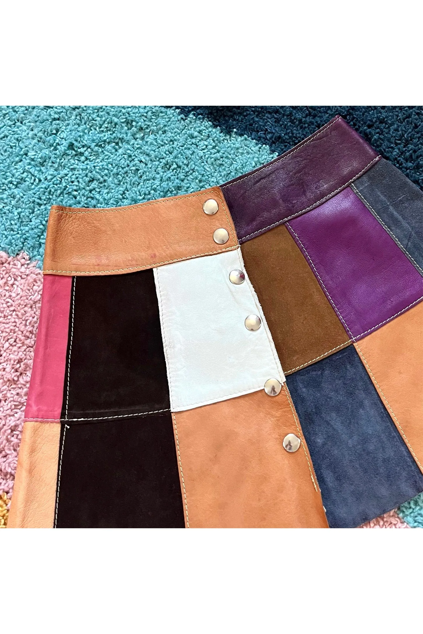 Vintage Rare 60s Leather & Suede Patchwork Skirt