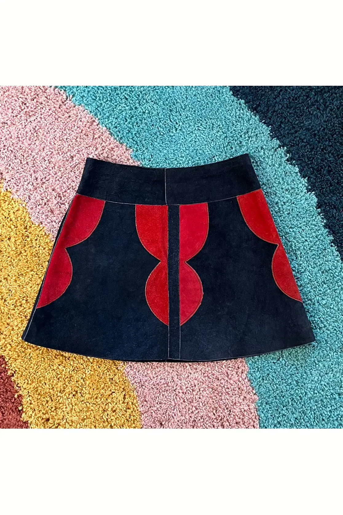 Vintage Rare 60s Scalloped Patchwork Suede Skirt