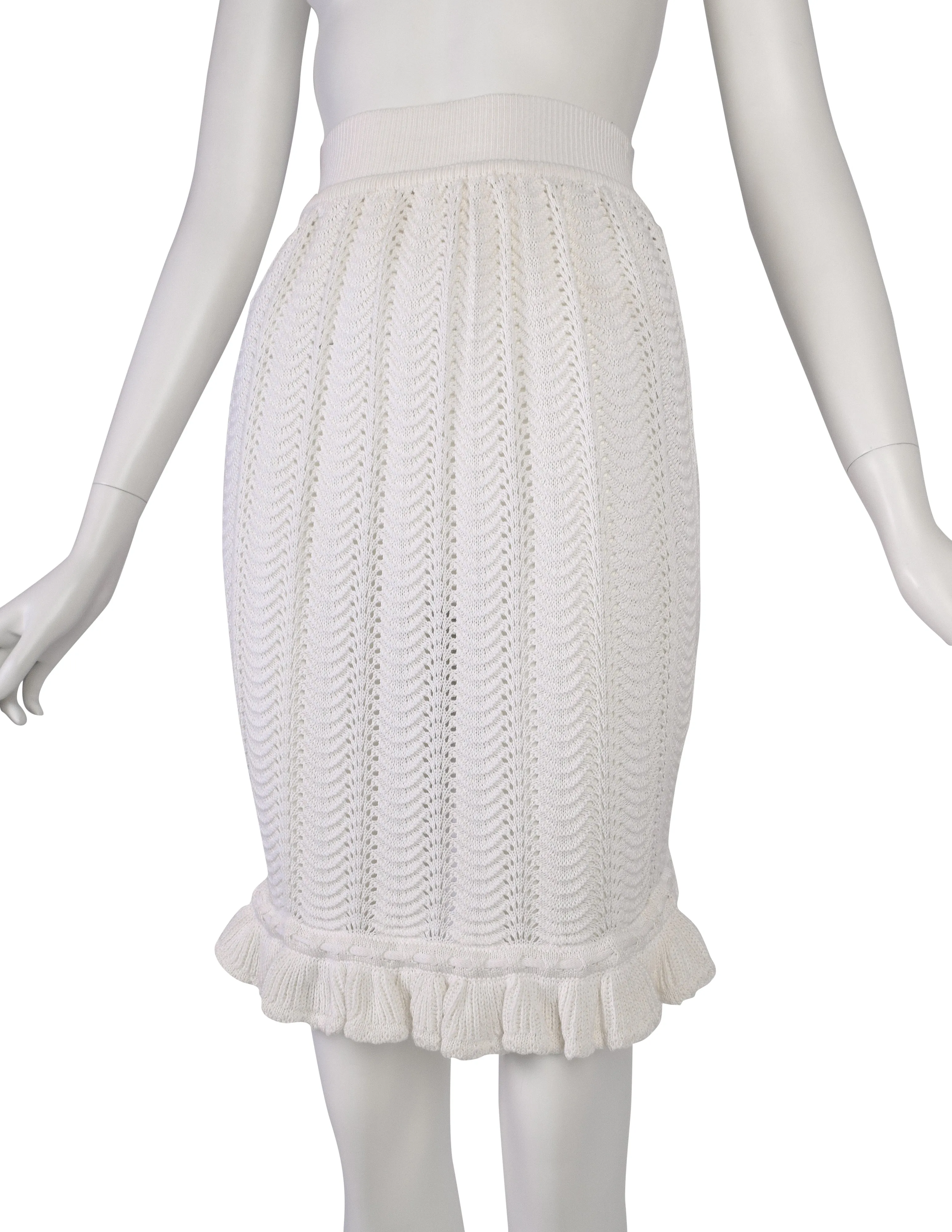 Vivienne Westwood Vintage SS 1995 'Erotic Zones' White Scalloped Knit Bustle Skirt