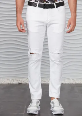 White Ripped Stretch Slim Jeans