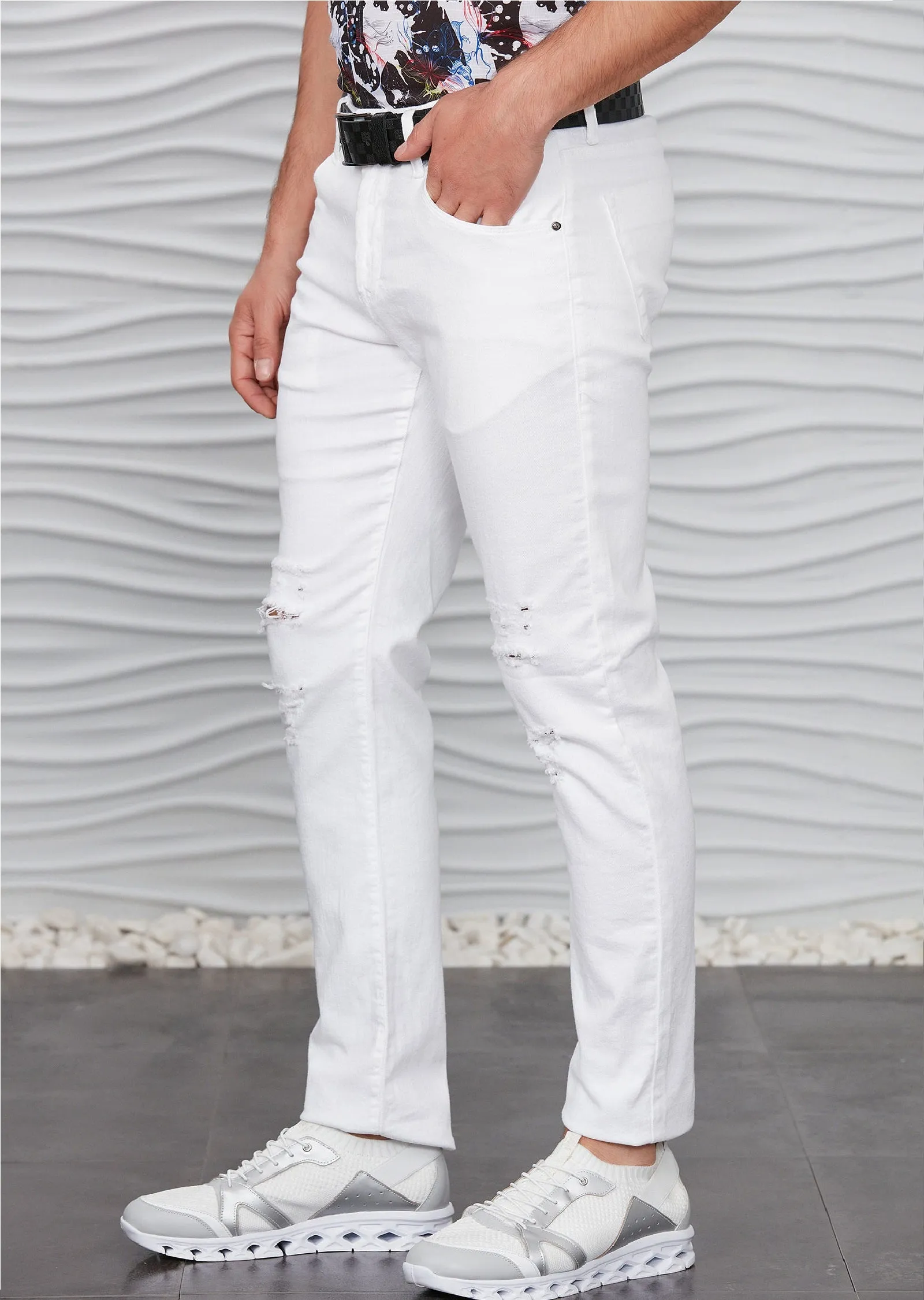 White Ripped Stretch Slim Jeans