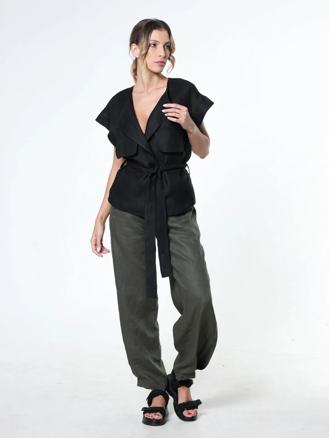 Wide-Leg Linen Pants With Pockets