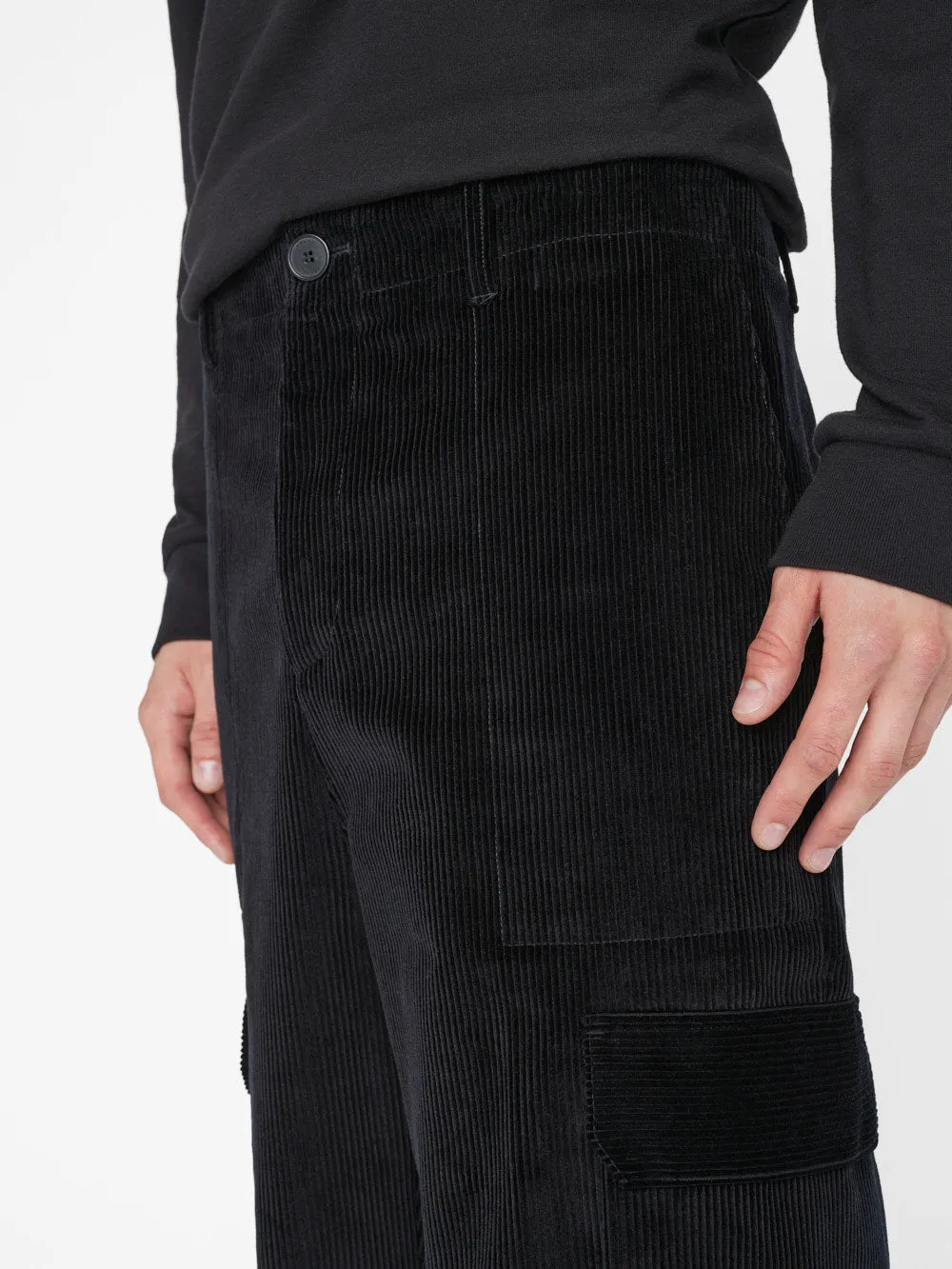 Wide Wale Corduroy Cargo Pants -- Noir