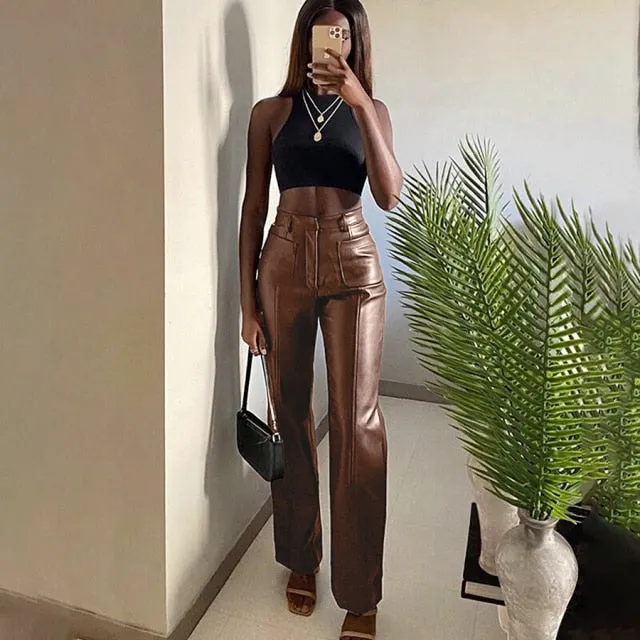 Women Leather Pants | Women Skinny Pant | Women Casual Pants | High Waist Pant | Women Straight Pants | Leather Trousers | Faux Leather Pant