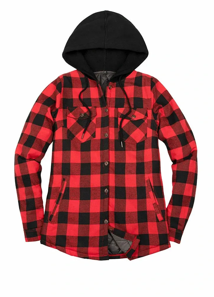 Women's Matching Family Buffalo Red Quilted Lined Flannel Hoodie