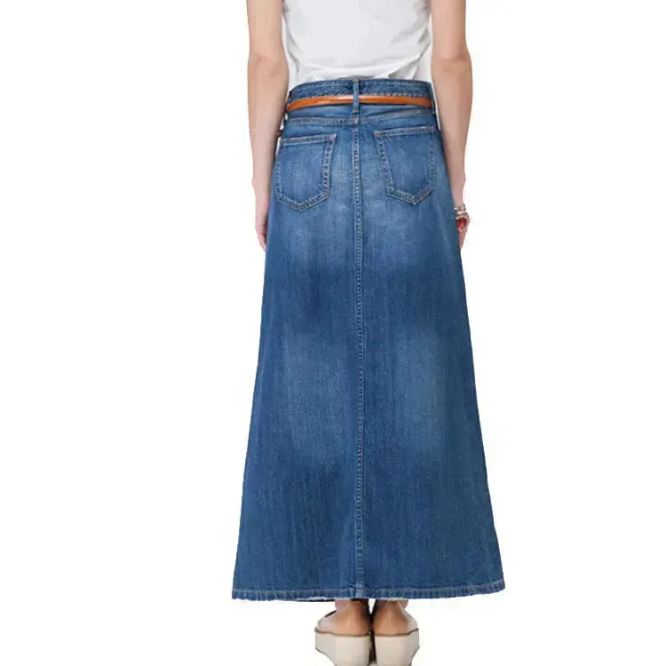 Women's Plus Size  Mid-length A- Line Denim Skirt Denim long skirt maxi jean skirt