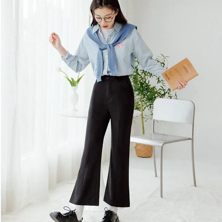 Work Basic Side Slit Flare Wide Leg Long Pants