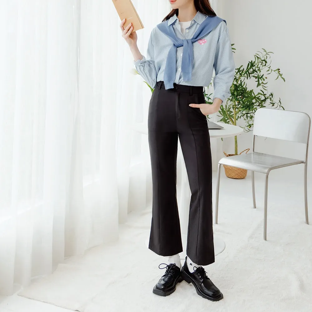 Work Basic Side Slit Flare Wide Leg Long Pants