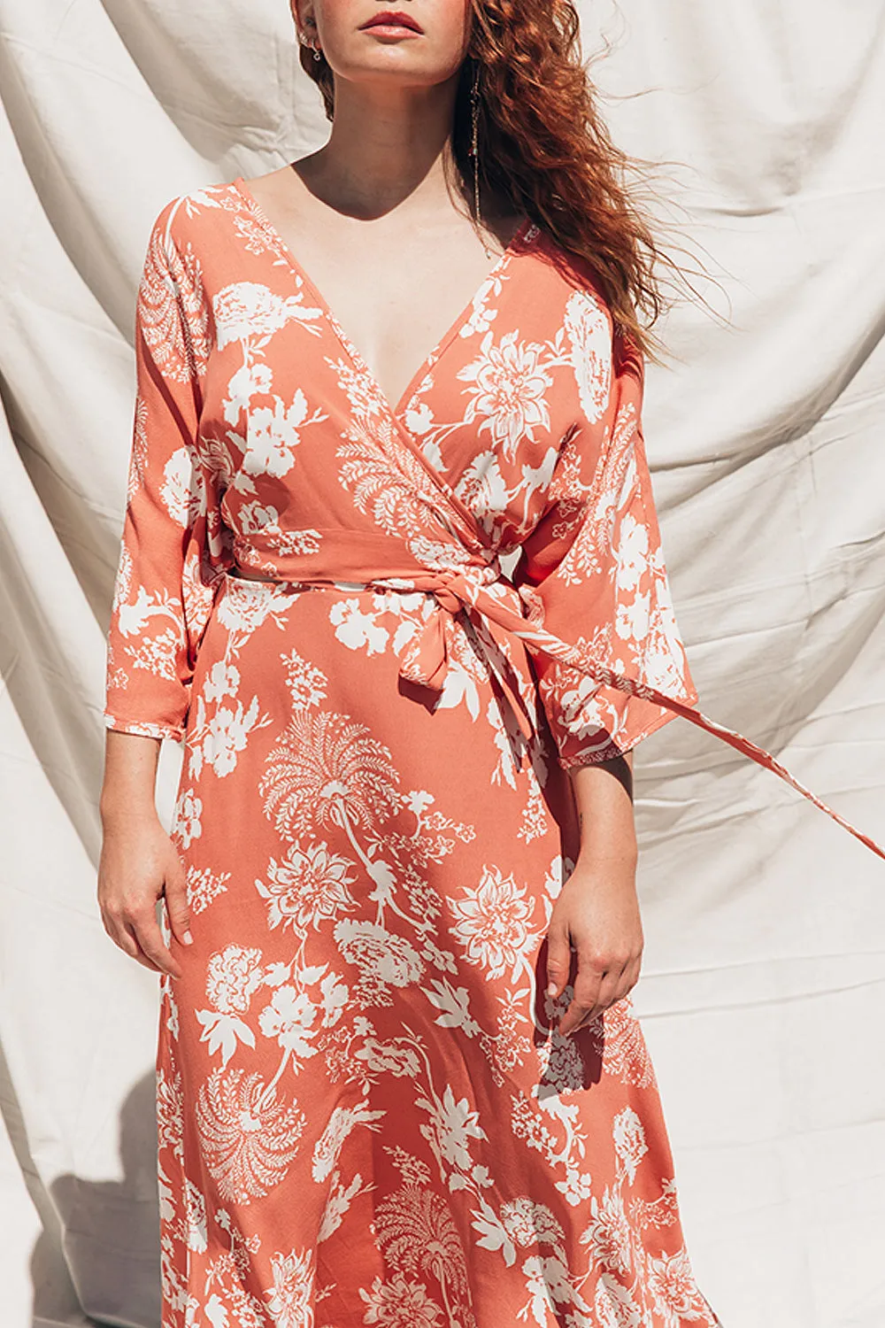 Wrap Dress Apricot Floral Print