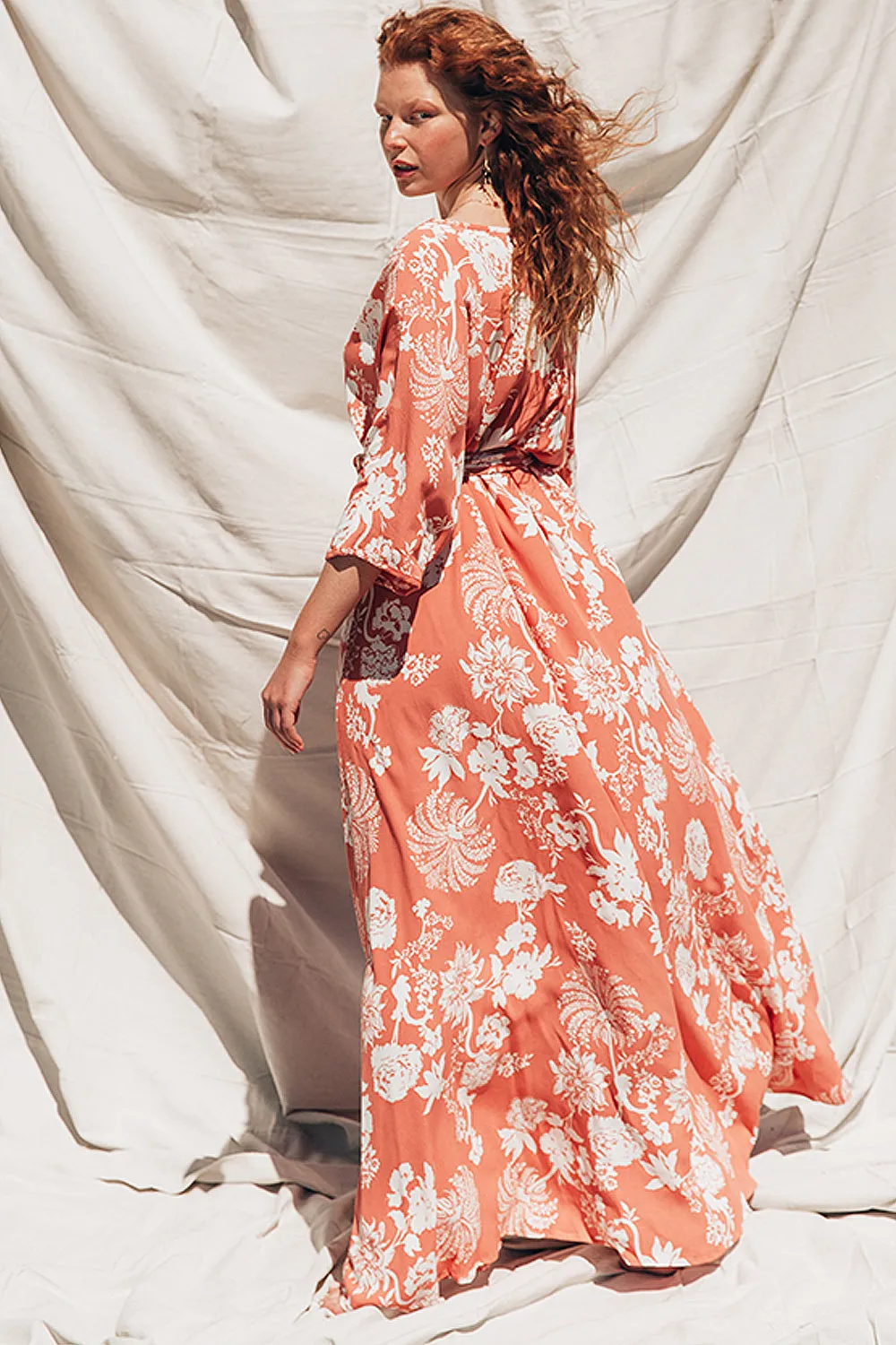 Wrap Dress Apricot Floral Print