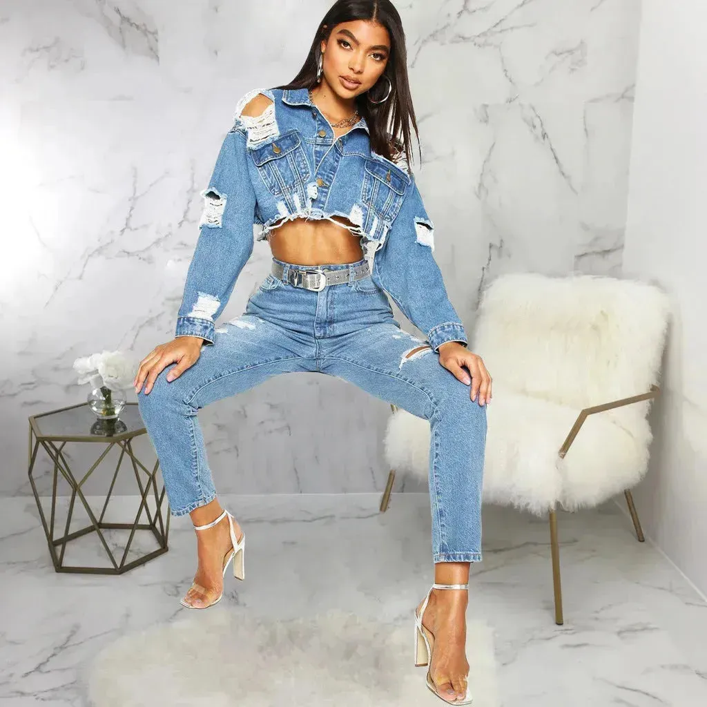 Y2K Fashion Women Street Denim Jeans Cropped Jacket