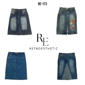 Y2K Unique Denim Midi Skirts (RE-173)