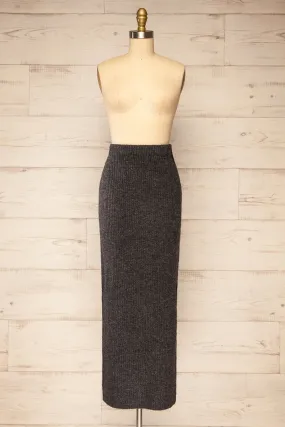 Yarrowford Grey | Long Ribbed Knit Skirt w/ Slit