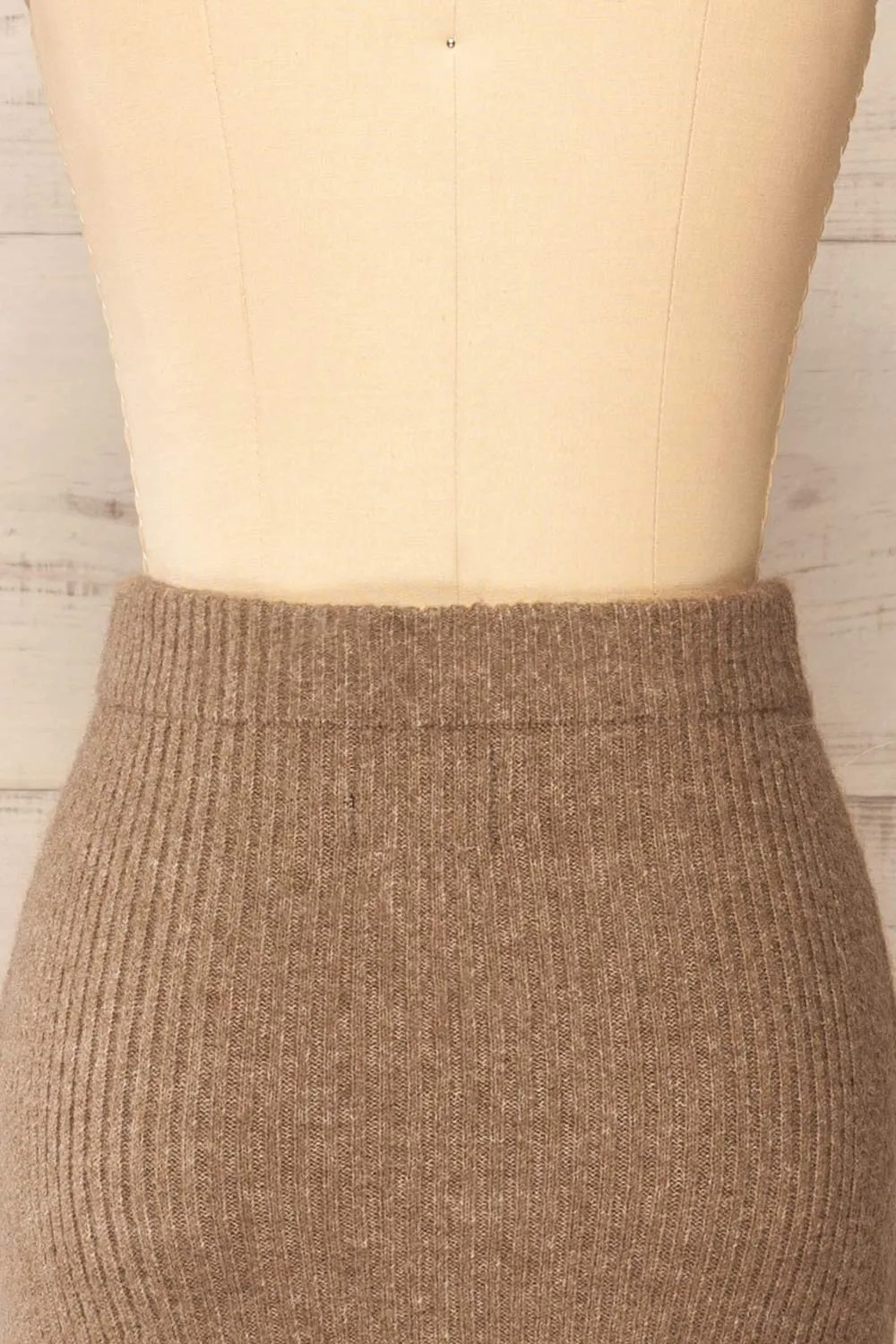 Yarrowford Taupe | Long Ribbed Knit Skirt w/ Slit