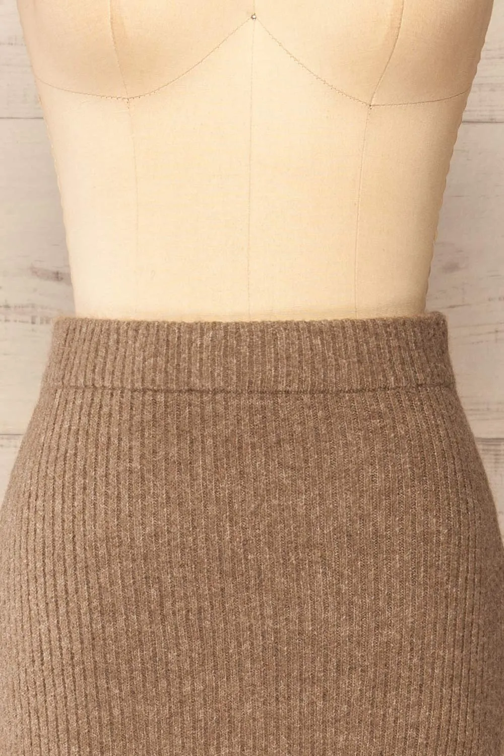 Yarrowford Taupe | Long Ribbed Knit Skirt w/ Slit