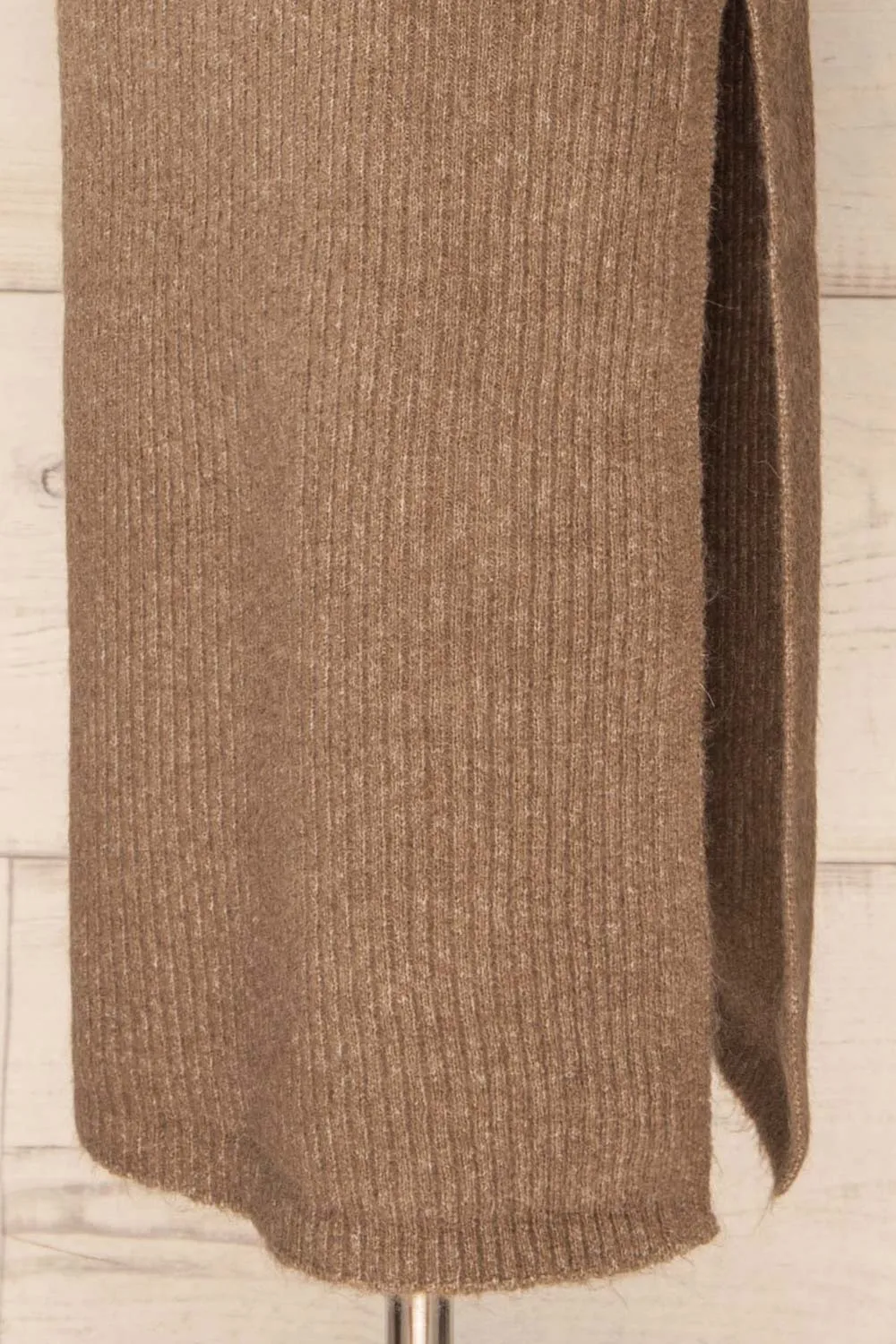 Yarrowford Taupe | Long Ribbed Knit Skirt w/ Slit