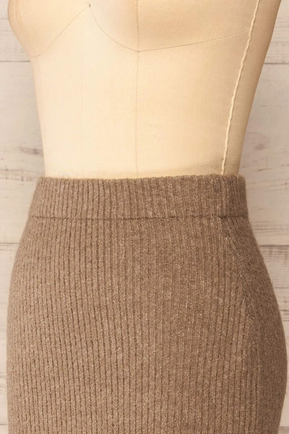 Yarrowford Taupe | Long Ribbed Knit Skirt w/ Slit