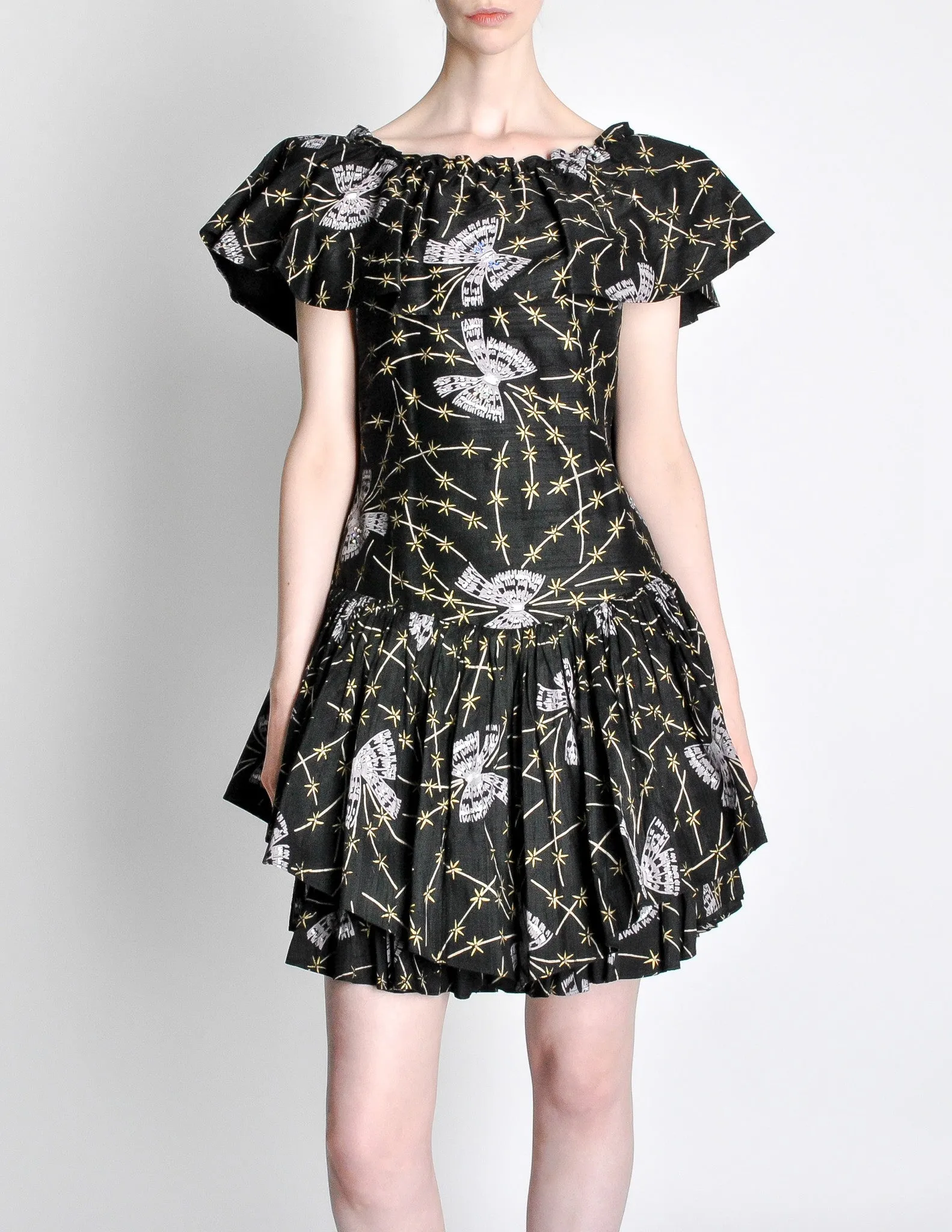 Zandra Rhodes Vintage Butterfly Print Silk Dress